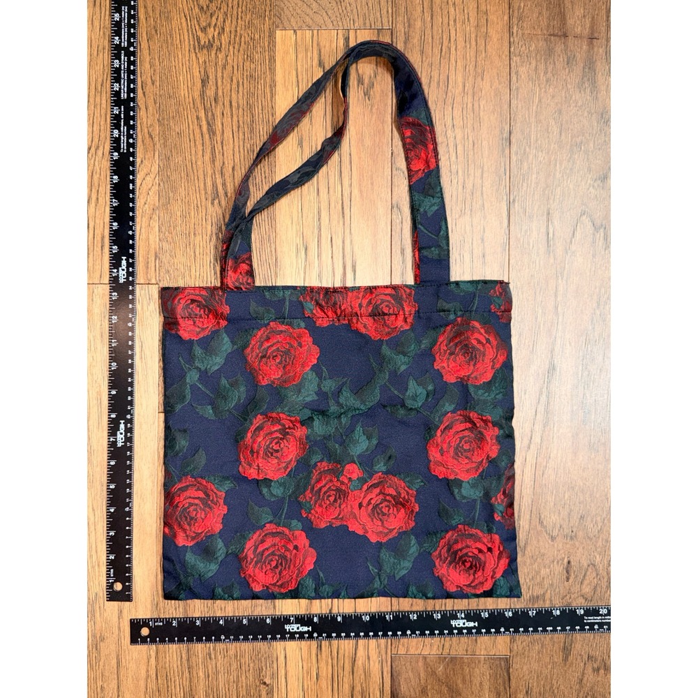Tote Bag Womens Navy Red Floral Rose Jacquard Magnetic Snap OS